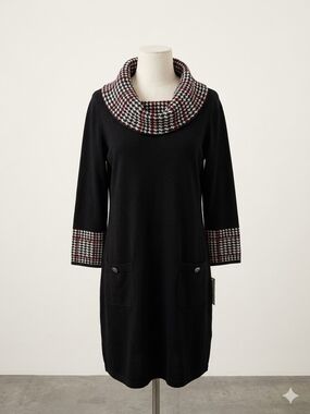 Eliza J Black, White & Red Houndstooth Midi Dress
